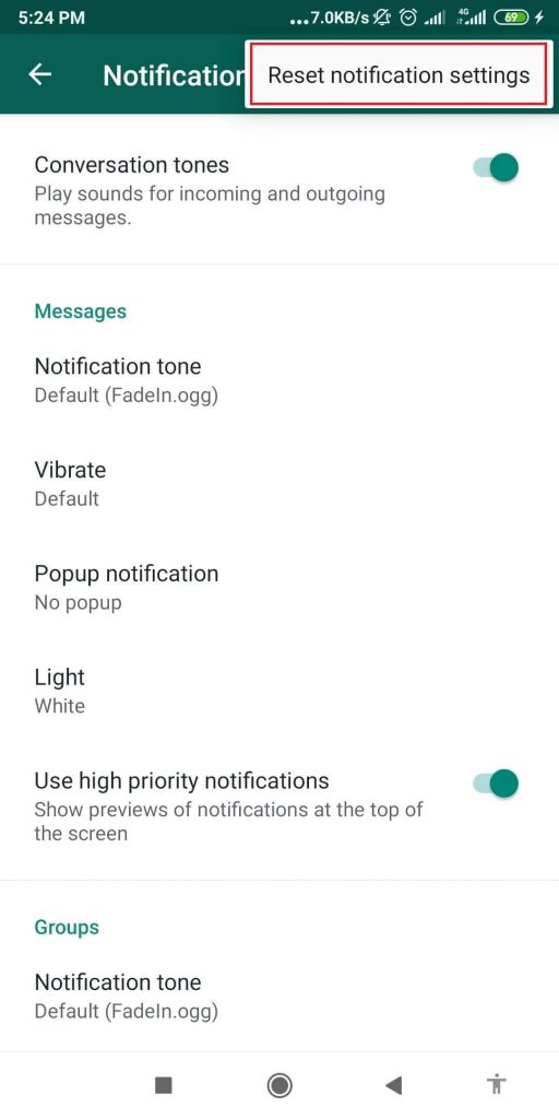 Reset WhatsApp Notifications