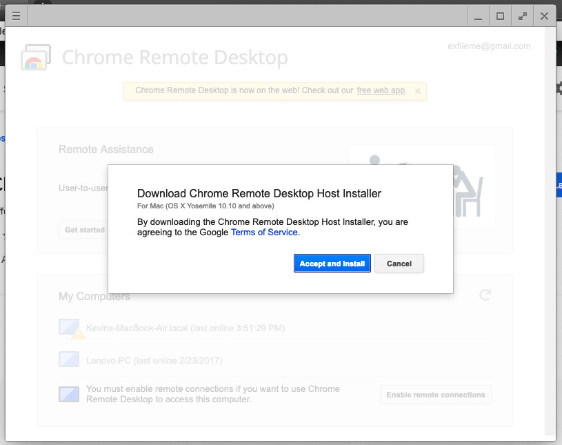 google chrome remote desktop host installer