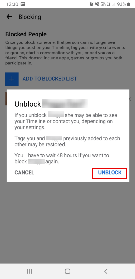 unblock someone on facbook