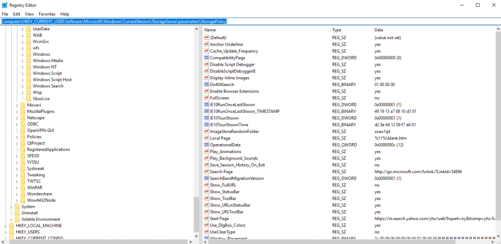 Disable Storage Sense Using Registry