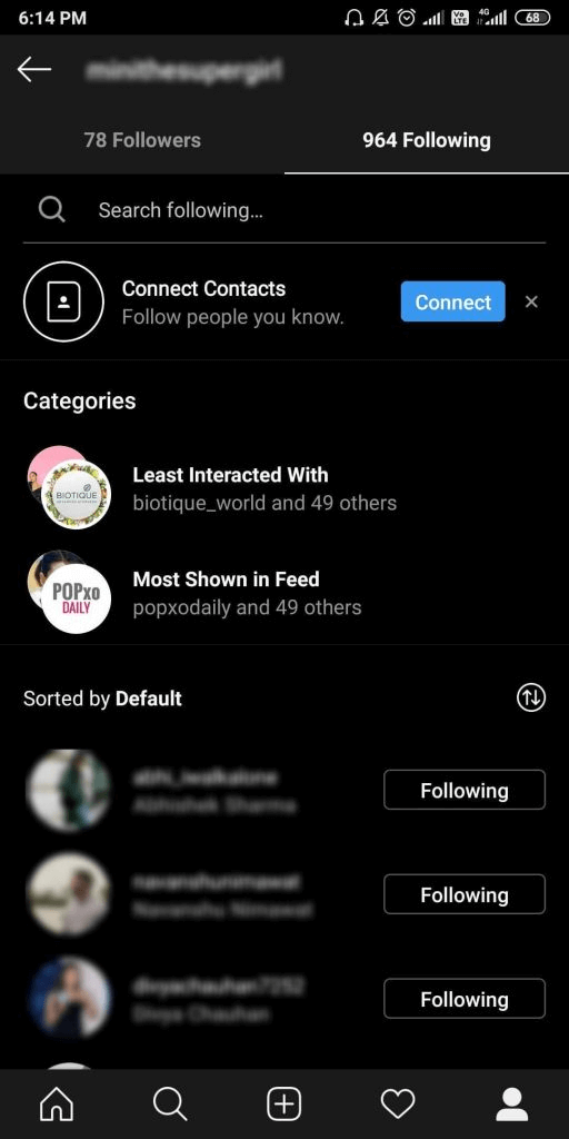 Sort Follow list
