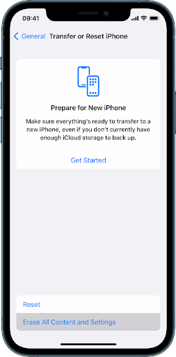 Tap on Erase All Content and Settings