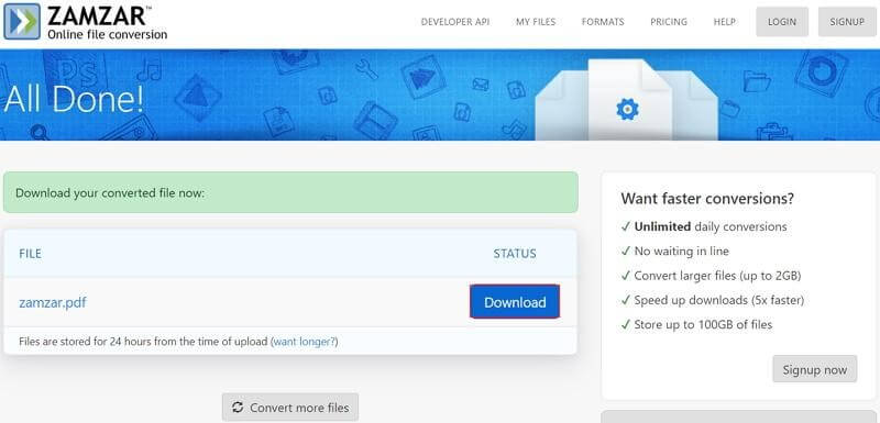 Use ZAMZAR online pdf converter
