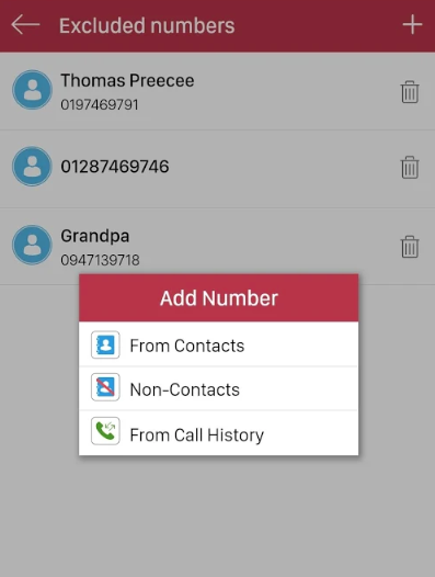 exclude no from call recording