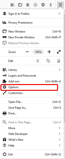 firefox options