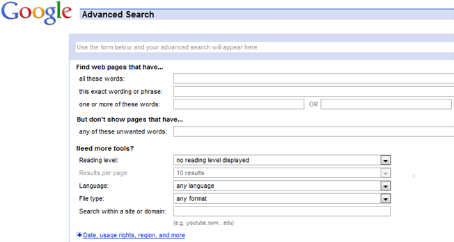 Advanced Image Search Settings