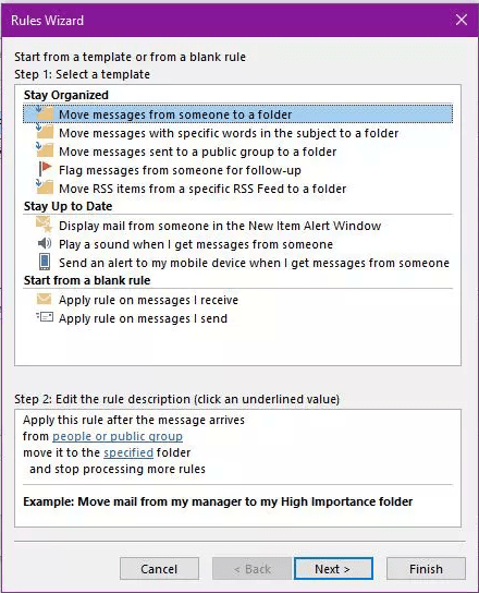 Apply rule on messages