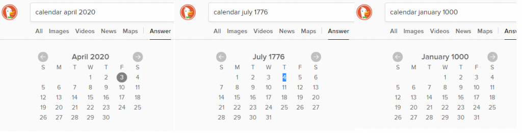 DuckDuckGo Search Engine - Calendar