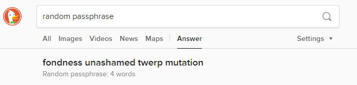 DuckDuckGo Search Engine -Random Passphrase