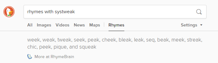 DuckDuckGo Search Engine - Rhyming words.