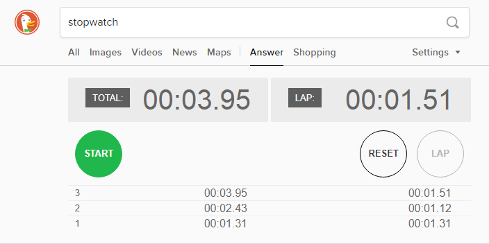 DuckDuckGo Search Engine - Stop watch