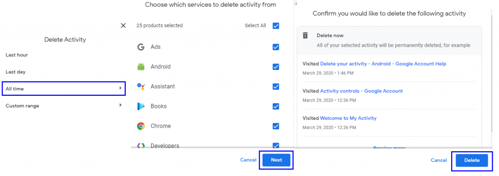 deleted google activity