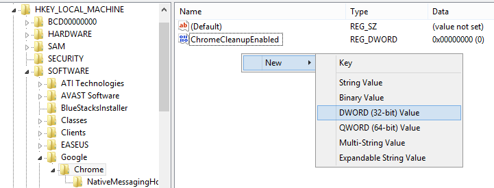 Google Chrome software reporter tool Registry Dword