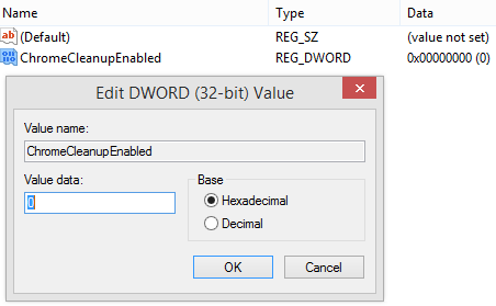 Google Chrome software reporter tool registry value data