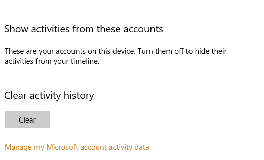 My Activity History Windows 10 - clear activity history