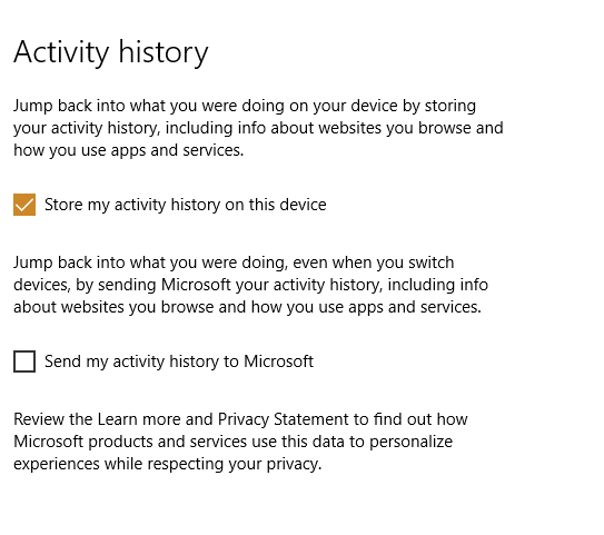My Activity History Windows 10 - store activity history