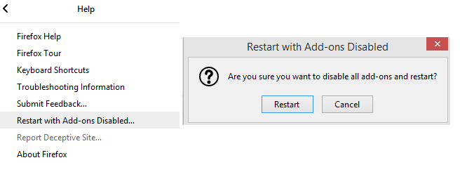 Reduce Firefox High Memory Usage in Windows 10 - restrat addons disabled