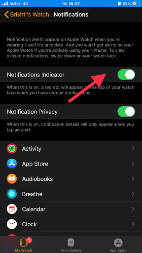apple watch red dot - Notification indicator