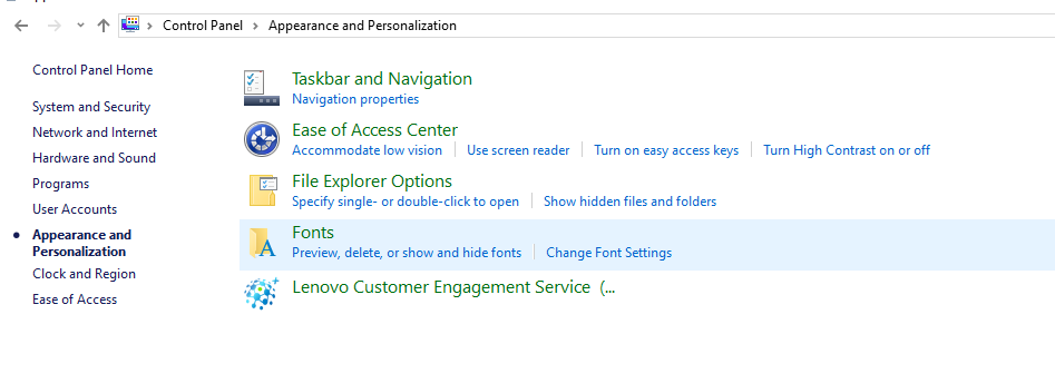 install fonts windows - Control Panel