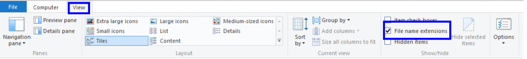 File Extensions in Windows 10 Using Windows File Explorer