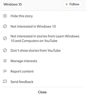 Google discover feed options
