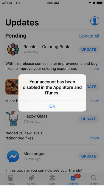 app store account disabled