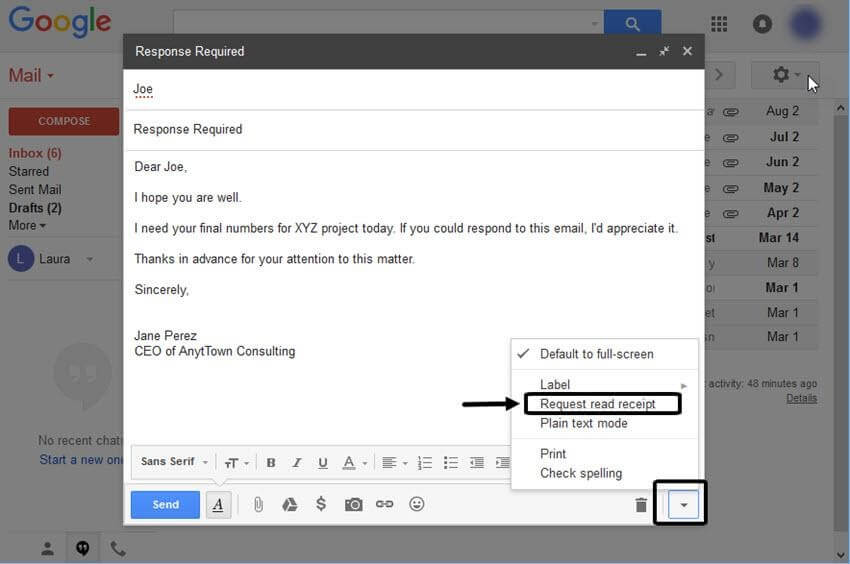 Tracking An Email Read Status Via Enabling Gmail Read Receipt Feature 1