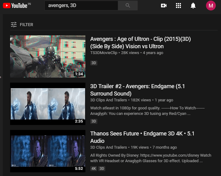 Watch 3D videos on youtube