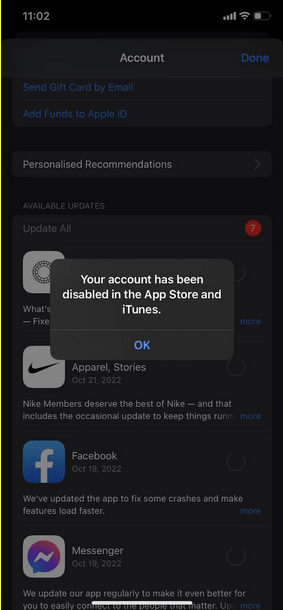 Your Account Has Been Disabled in the App Store