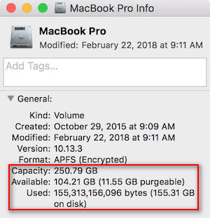 mac book pro capacity on mac, check storage on Mac