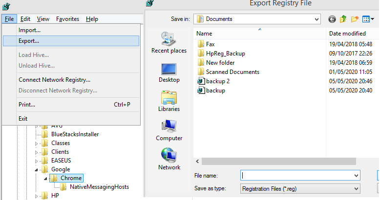 registry editor windows Export Egistry