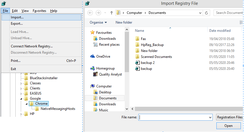 registry editor windows Import