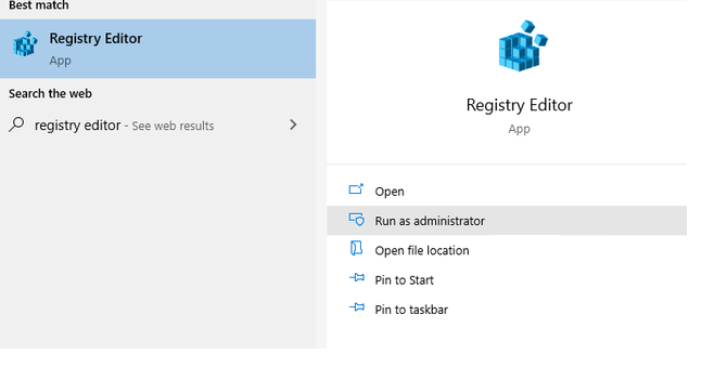 registry editor windows Run as Admin