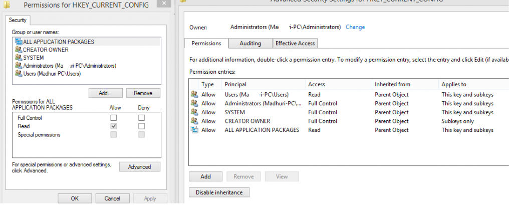 registry repairs windows permissions