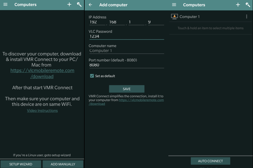 vlc remote control Android application settings