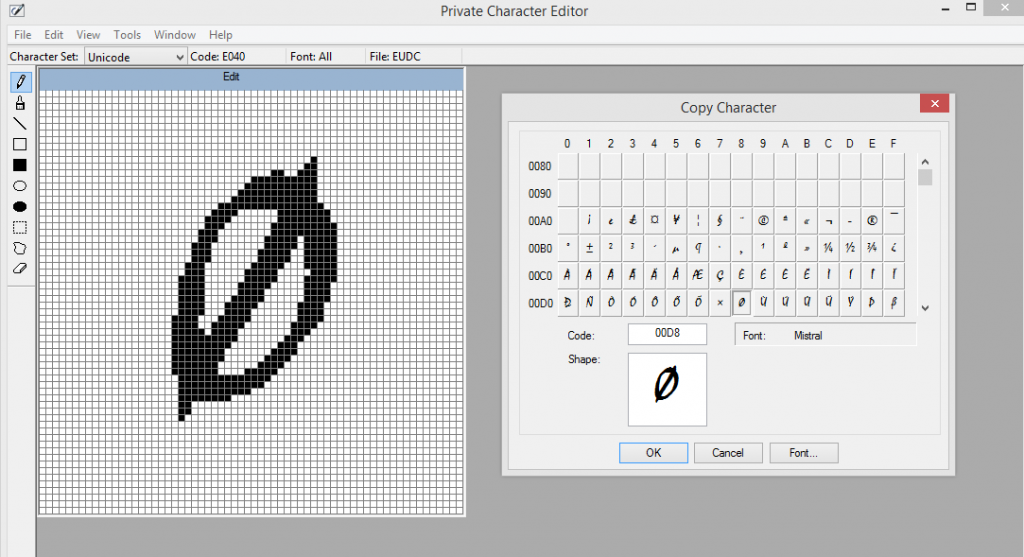 make a font with private character editor