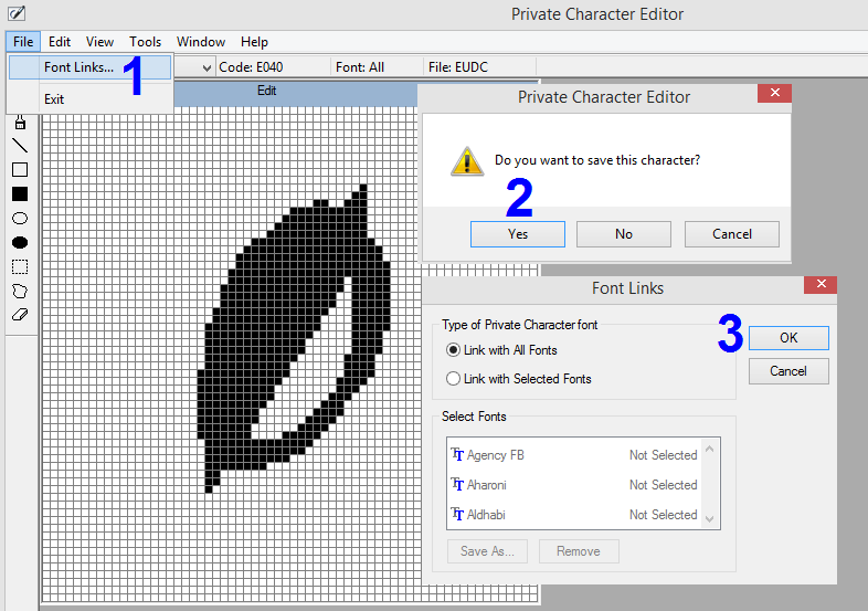 map private character editor to keyboard
