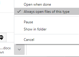 Google Chrome downloaded files Always open