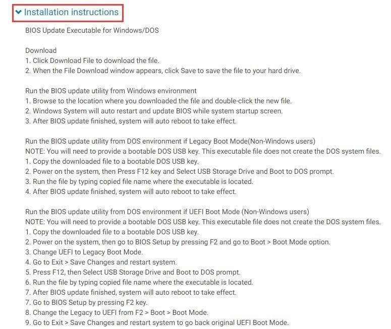 Installation Instruction of BIOS Update
