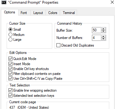 Options Tab and under Edit Options