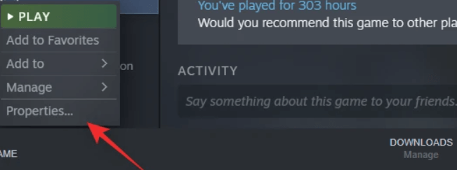 Properties from the menu