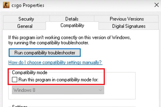 Run this program in compatibility mode for