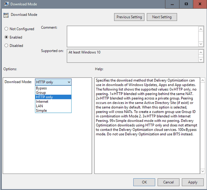 select the Enabled option