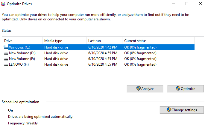 Windows 10 Alert Defragger bug defrags SSD Drives optimize