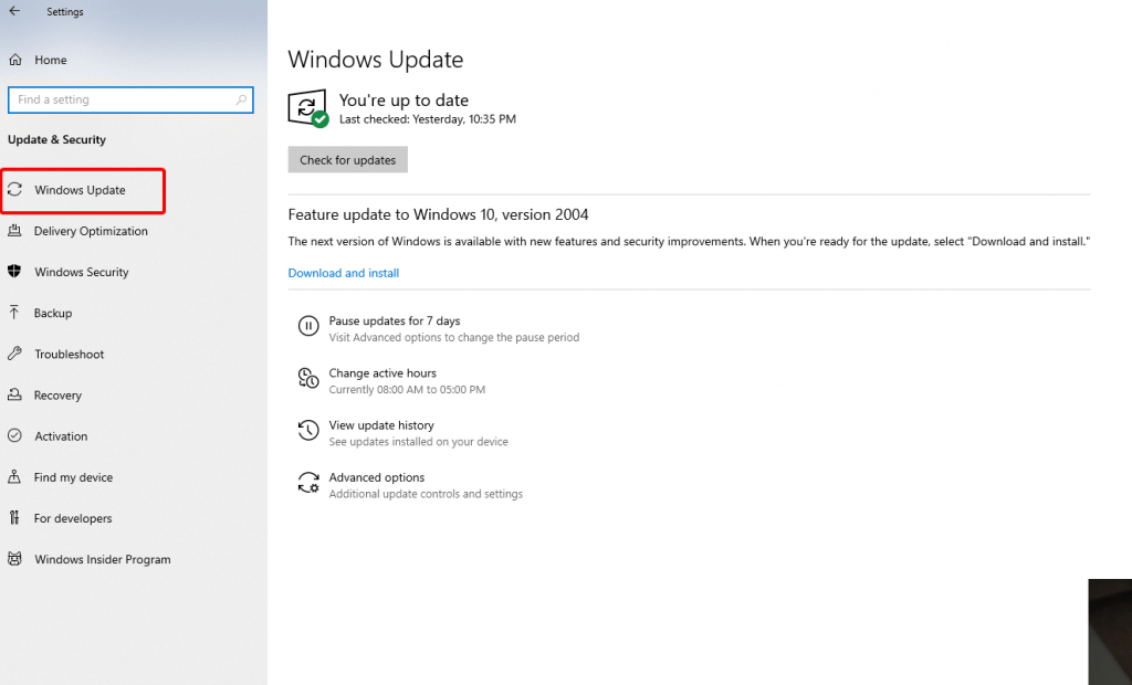 Windows Update option, how to manually update windows 10