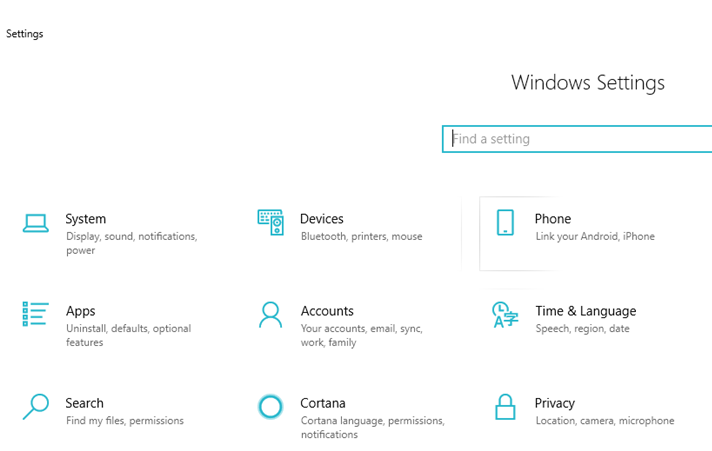 Windows setting