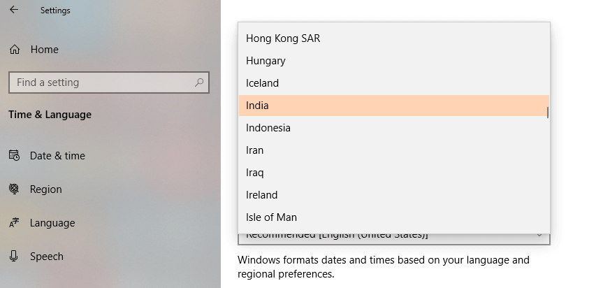 change region