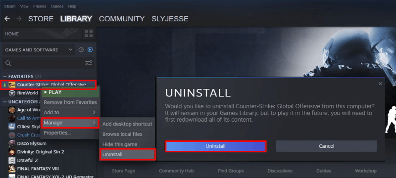 choose Uninstall
