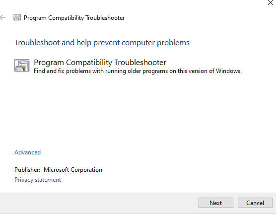 compatibility mode in windows 10 troubleshooter