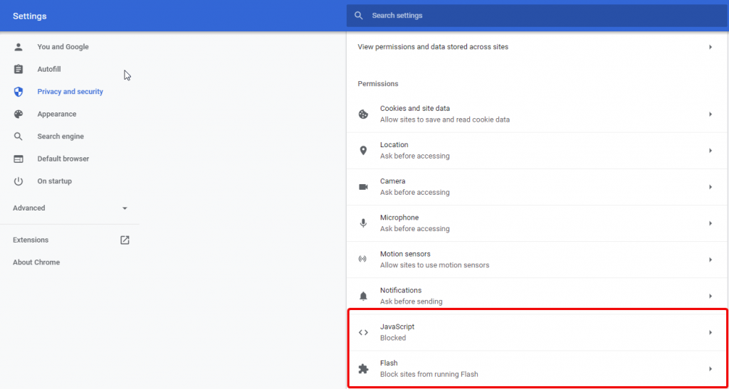 disable Java and Flash options, digital footprints
